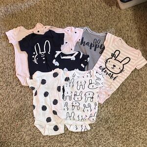 Gerber Bodysuits in Pink, Black, and White with Cute Bunny & Polka Dot Patterns